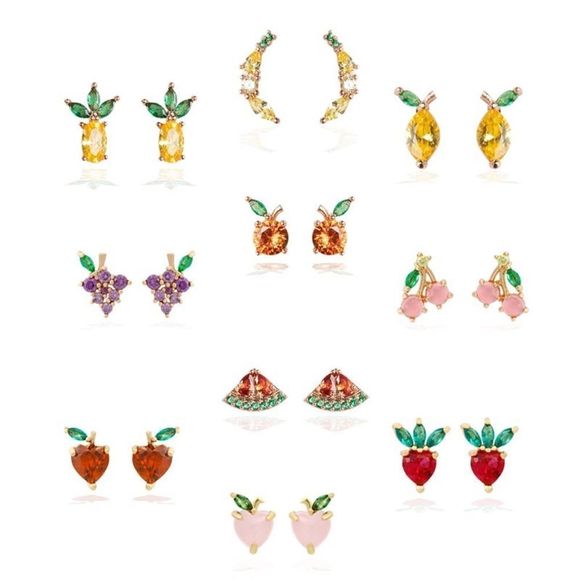 WATERMELON 18K GOLD PLATED RED & GREEN DIAMOND CUT CRYSTALS STUD EARRINGS MICRO - Picture 13 of 13